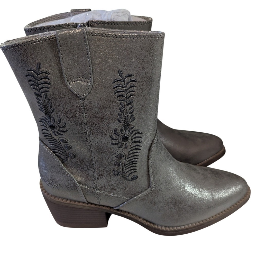 NIB Blowfish Malibu Rebel 2 Pewter Metallic Western Boots Embroidered Sz 7.5 - Picture 2 of 11